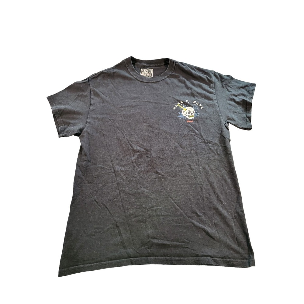 Cactus Skull Graphic Print Tshirt Mens Sz‎ M Cotton Wake N Bake Black Casual Tee